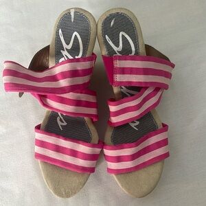 Skechers Wedge Sandals Hot Pink and White and Brown Size 8